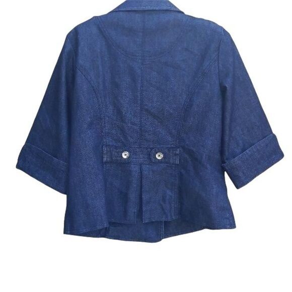 WHBM 90's Military Caped Peacoat Dark Wash Denim Jean Jacket  Button Down Sz 6 - Picture 2 of 8